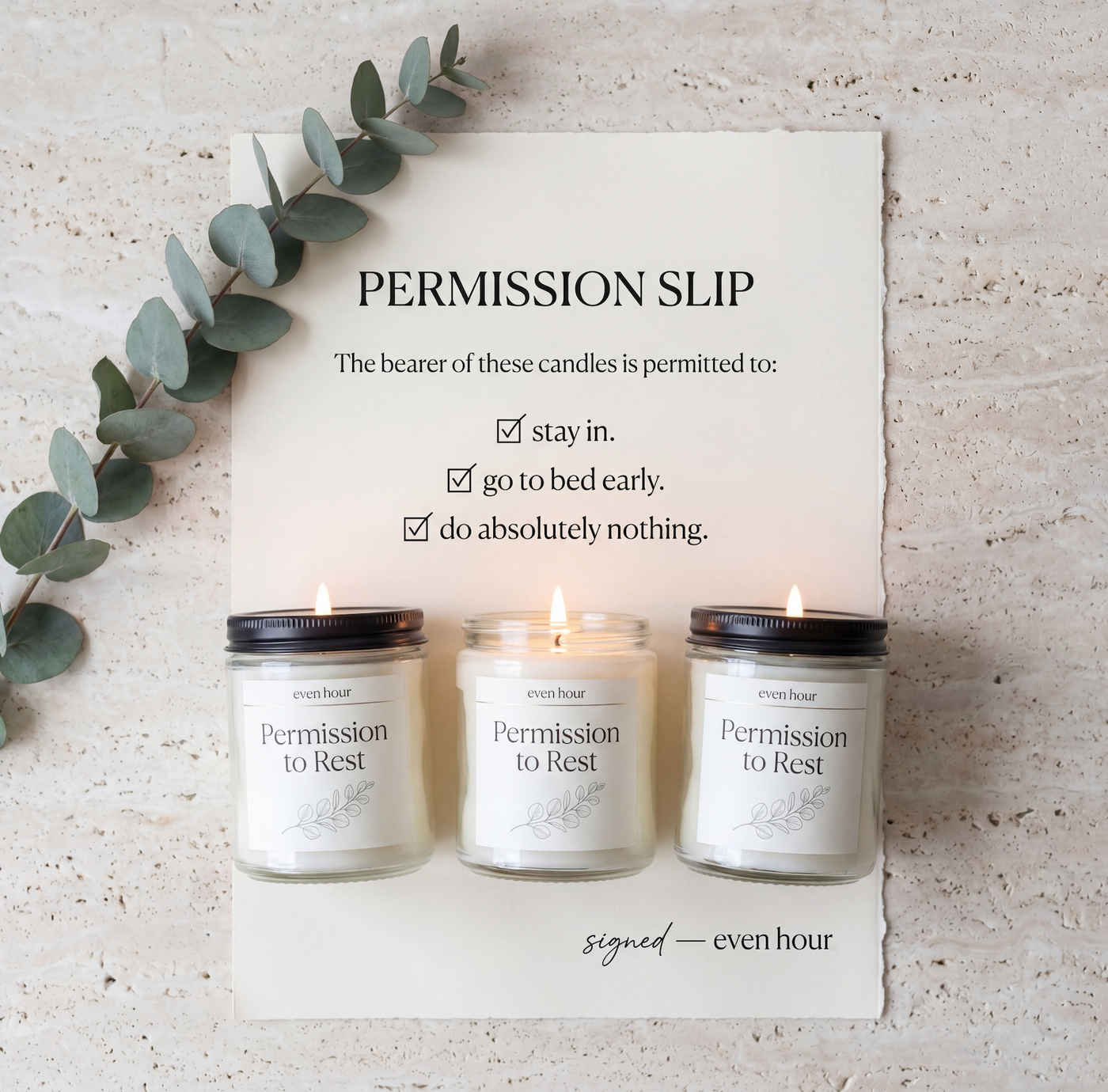 The Calm Collection Permission to Rest candles boxed